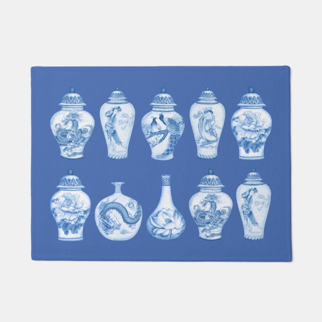 Paillasson Bleu côtier Blanc Chinoiserie Temple Ginger Jars (Devant)