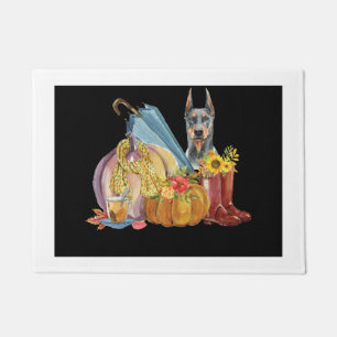 Paillasson Bleu Doberman porte d'automne Mat