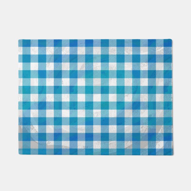 Paillasson Bleu et blanc À damiers Buffalo Plaid (Devant)