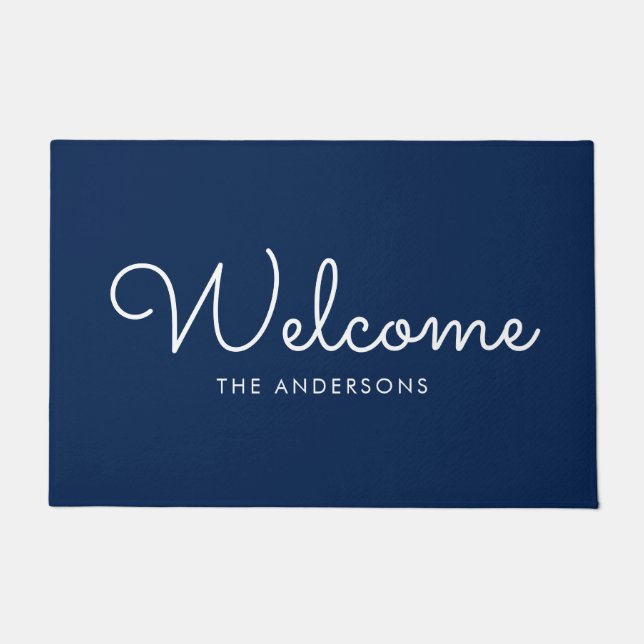 Paillasson Bleu fantaisie Script "Bienvenue" Personnalisé (Devant)