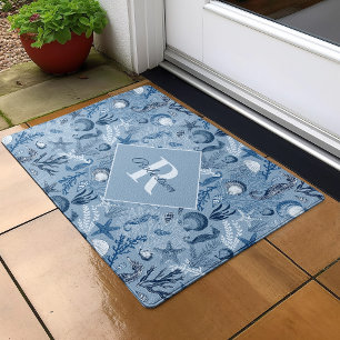 Paillasson Bleu Océan Côtier Monogramme Mer Vie