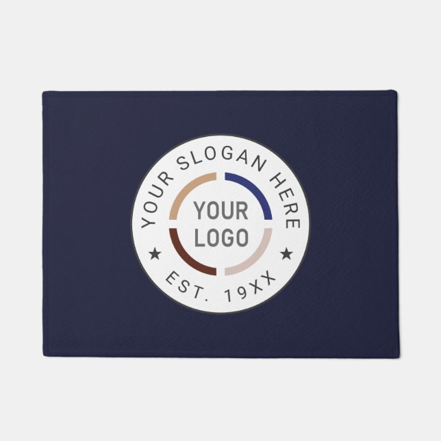 Paillasson Bleu rond logo personnalisé marque d'entreprise (Devant)