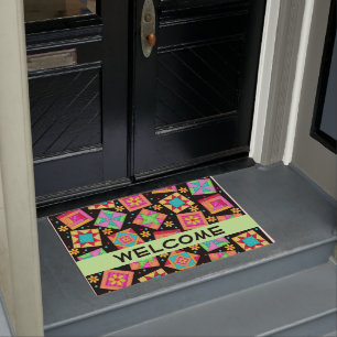 Paillasson Blocs de patchwork noir Accueil coloré