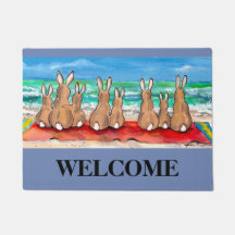 Blue Beach House Rabbit Bienvenue Mat Personnalisé