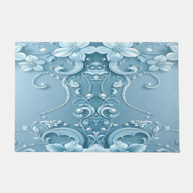 Paillasson Blue Decorative Floral Doormat (Devant)