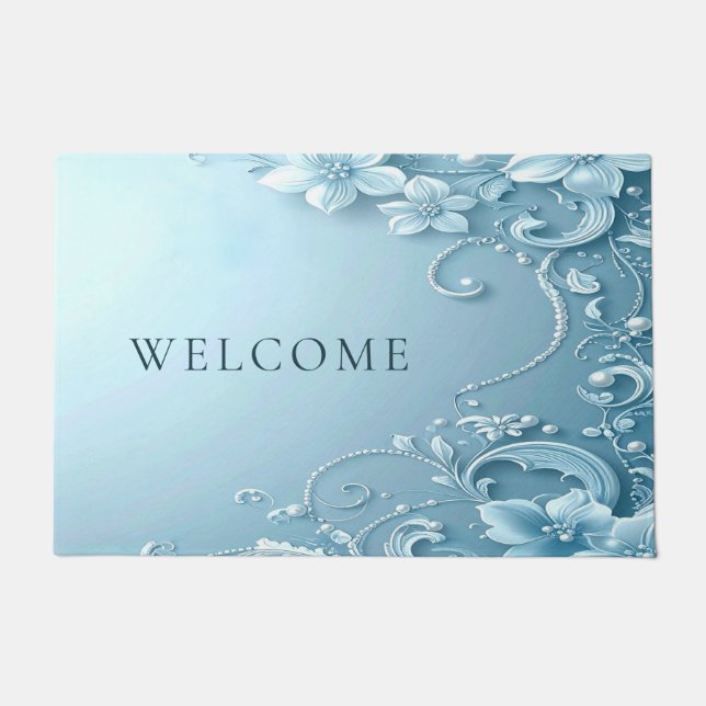 Paillasson Blue Decorative Floral Doormat (Devant)