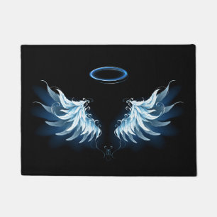 Paillasson Blue Glowing Angel Wings on black background