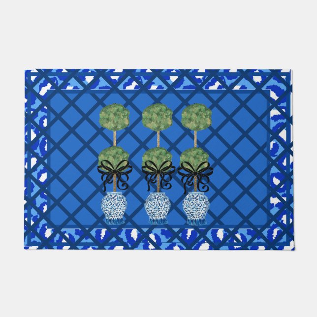 Paillasson Blue Leopard Chinoiserie Ginger Jar Doormat Rug (Devant)