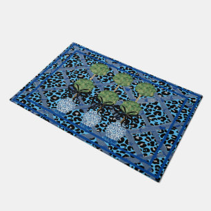 Paillasson Blue Leopard Chinoiserie Ginger Jar Doormat Rug