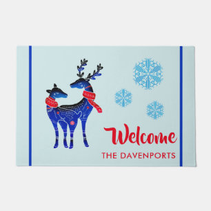 Paillasson Blue Nordic Christmas Reindeer Pair Bienvenue