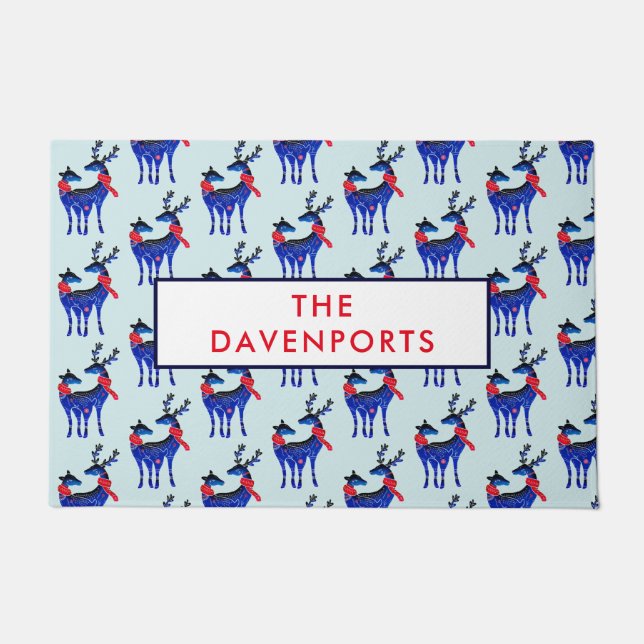 Paillasson Blue Nordic Reindeer Pair Motif (Devant)