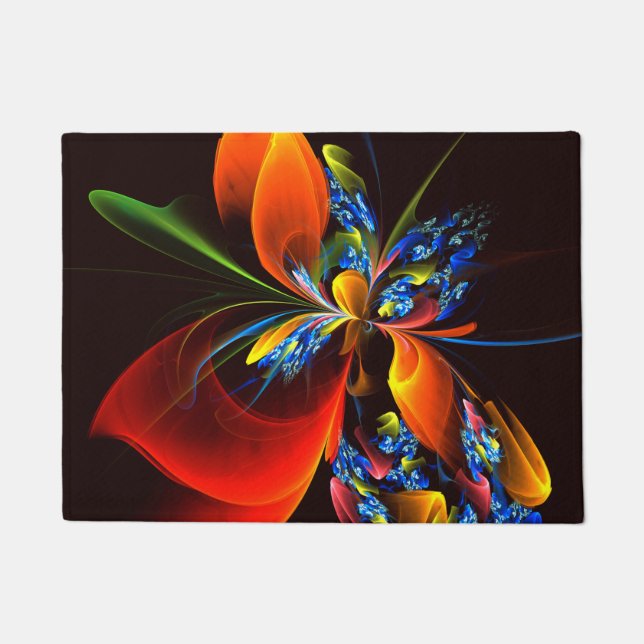 Paillasson Blue Orange Floral Moderne Art Abstrait Motif #03 (Devant)