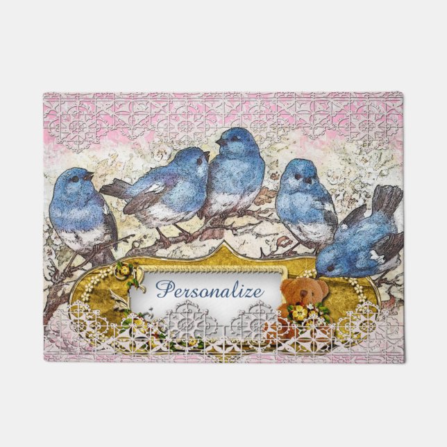 Paillasson Bluebird Vintage de bonheur Bienvenue (Devant)