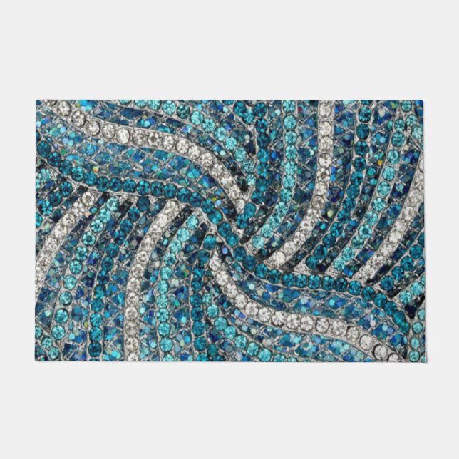 Paillasson bohème chic gris argenté bleu turquoise (Devant)