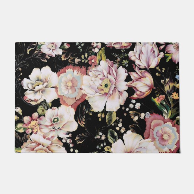 Paillasson bohème chic rose pâle fleurs sombres floral (Devant)