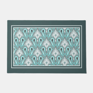 Paillasson Bohemian Aqua Turquoise Ikat Motif d'art tribal
