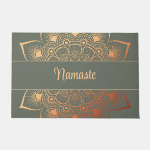 Paillasson Bohemian Sage Green et Peach Mandala Custom Text