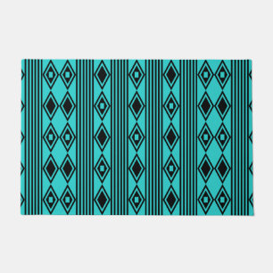 Paillasson Boho Diamonds Stripes Black Turquoise