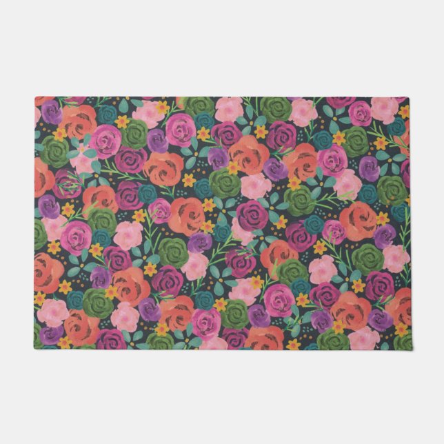 Paillasson boho floral rose élégant chic fleurs botaniques ch (Devant)