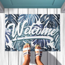 Boho Tropical Bienvenue Feuilles de la Jungle Bleu
