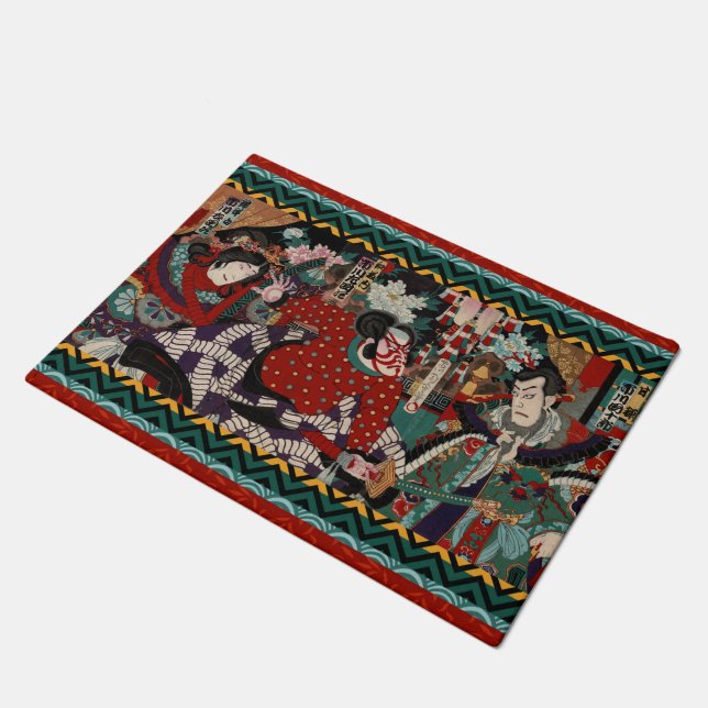 Paillasson Bois de graveur samouraï de guerriers de Kabuki (Incliné)
