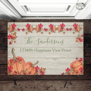 Paillasson Bois Rustique Automne Oranges Citrouilles Feuilles
