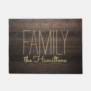 Paillasson Bois rustique Chic Famille Monogramme GRAY JAUNE