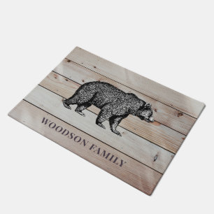 Paillasson Bois rustique Nom de famille Ours de marche