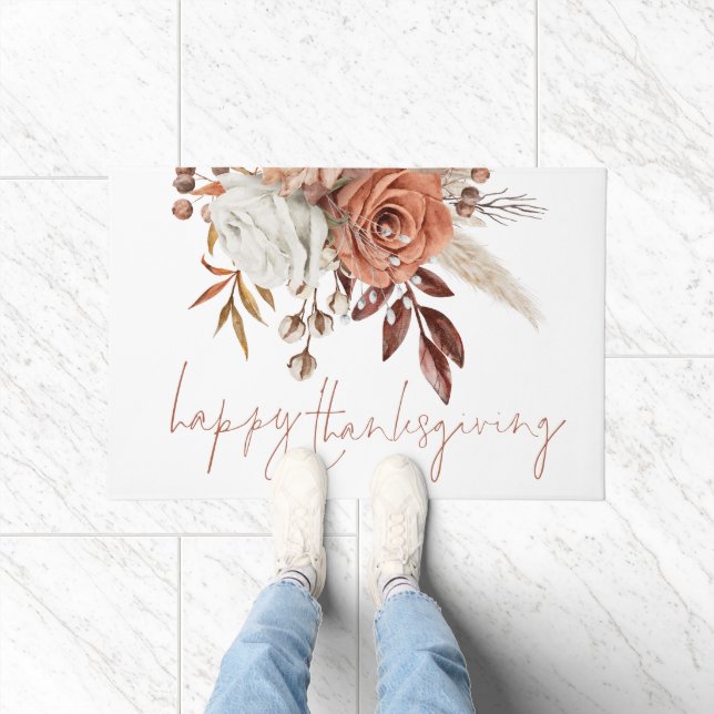 Paillasson Bon thanksgiving en terre cuite Rustique Floraux (Intérieur)