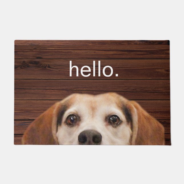 Paillasson Bonjour mignon Beagle chien visage foncé bois fonc (Devant)