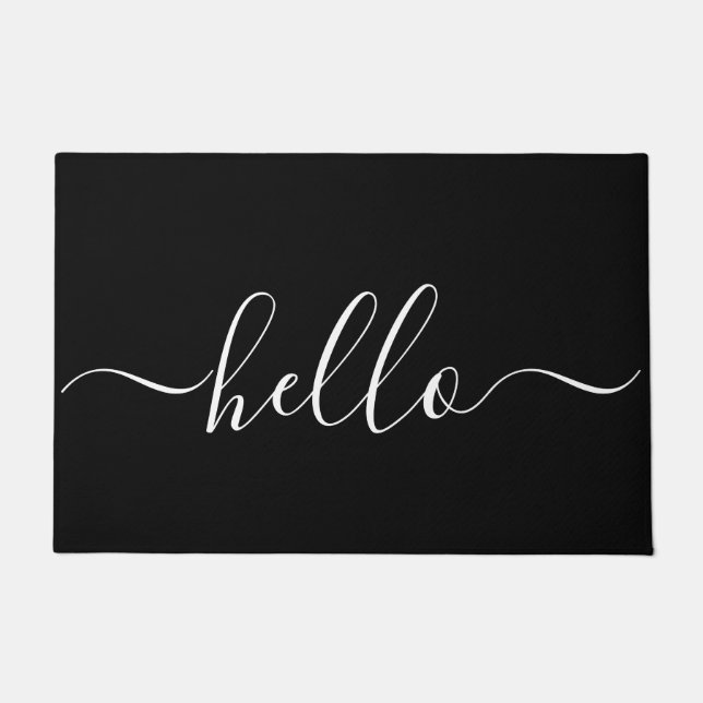 Paillasson Bonjour Script noir blanc mat de porte moderne (Devant)