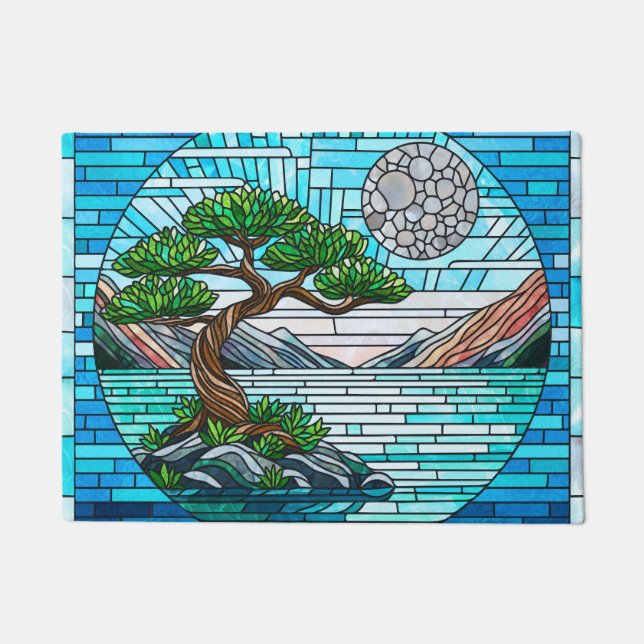 Paillasson Bonsai Tree Pleine lune Mosaic Art (Devant)