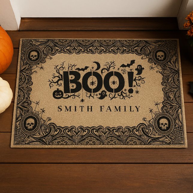 Paillasson Boo gothique d'Halloween avec nom de famille perso (Créateur téléchargé)