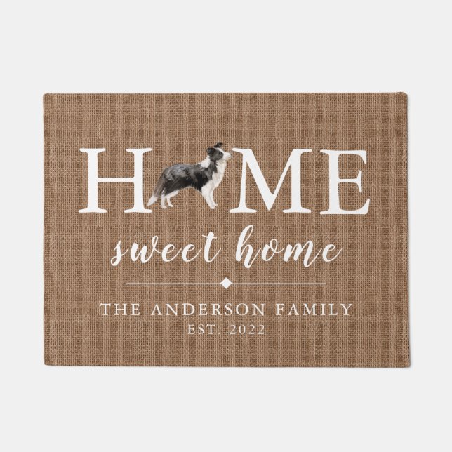 Paillasson Bordure Collie Accueil Sweet Home Porte personnali (Devant)