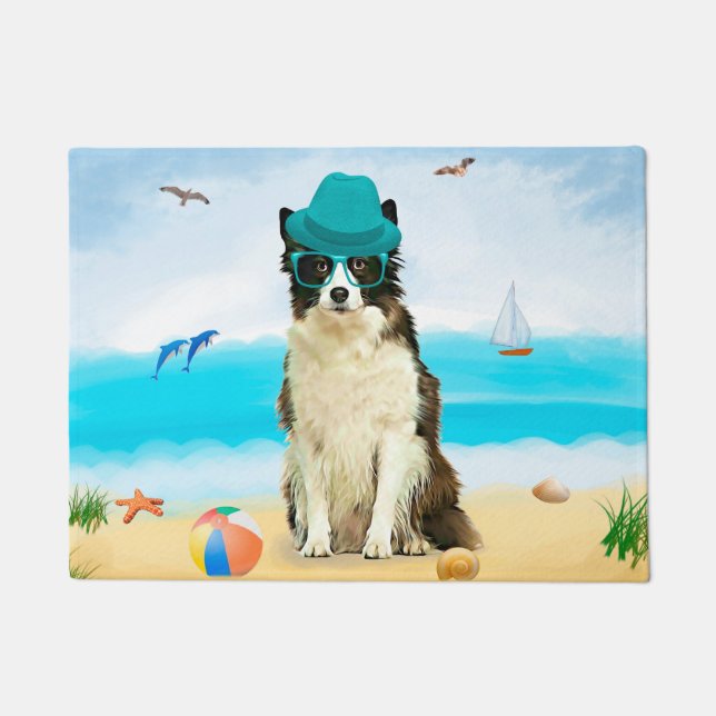 Paillasson Bordure Collie Dog sur la plage (Devant)