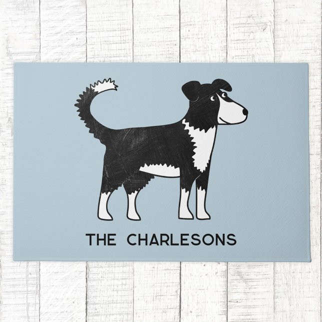 Paillasson Bordure galloise personnalisée Collie Sheep Dog (Fun Welsh Border Collie Sheepdog dog themed personalized family name doormat)