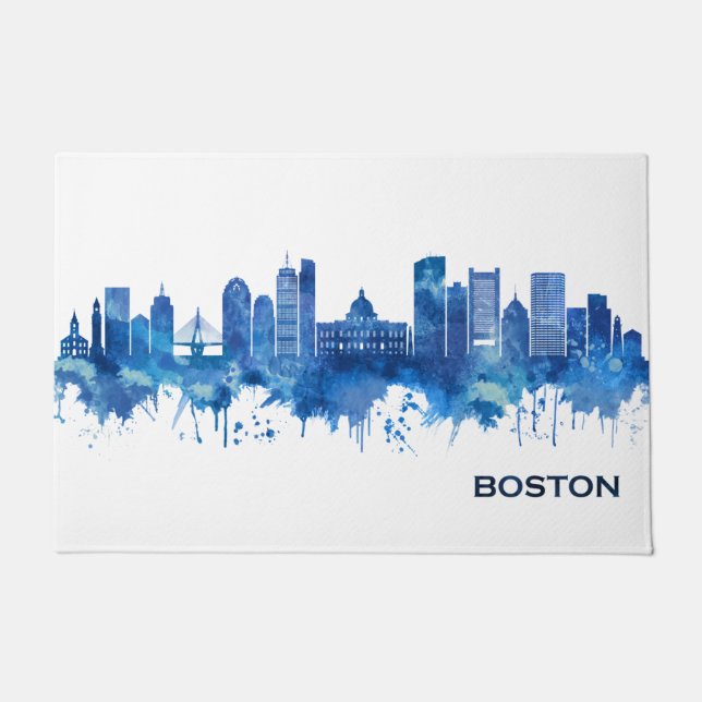 Paillasson Boston Massachusetts Skyline Blue (Devant)