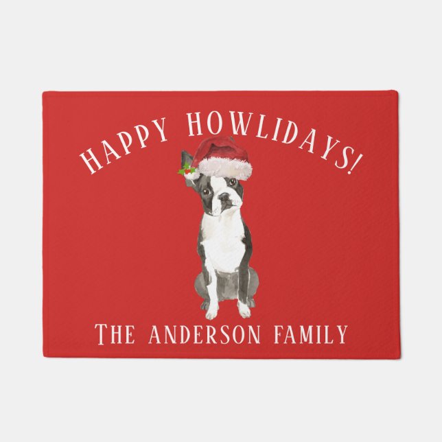 Paillasson Boston Terrier Chien Happy Howlidays Noël (Devant)