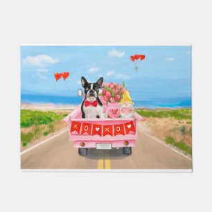Paillasson Boston Terrier Chien Valentine's Day Truck Hearts