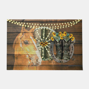 Paillasson Botte de cowboy Rustique Cheval tournesol Wagon
