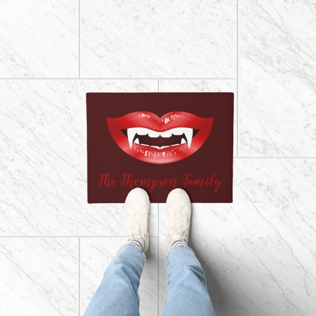 Paillasson Bouche Vampire Rouge Et Nom De Famille Personnalis (Intérieur)