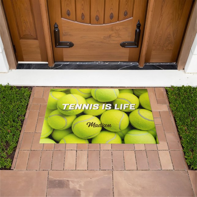 Paillasson Boules de tennis de nom et de texte personnalisées (De plein air)