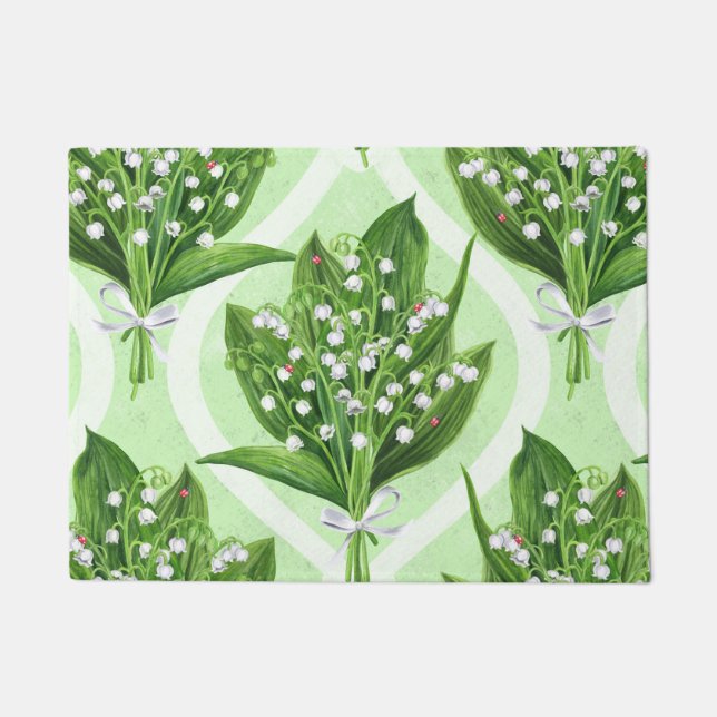 Paillasson Bouquet de lys de la vallée fleurs sur vert (Devant)