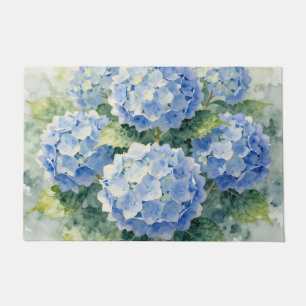 Paillasson Bouquet d'hortensias bleu aquarelle