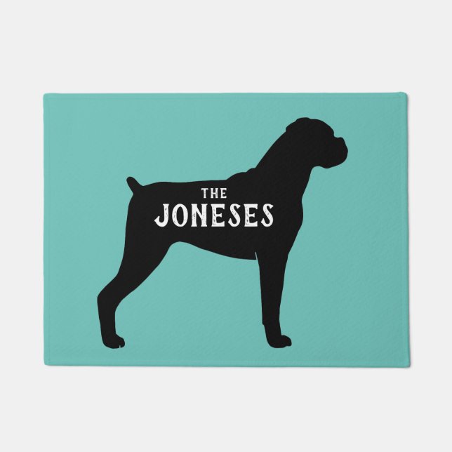 Paillasson Boxer Chien Silhouette Bienvenue Mat Personnalisé (Devant)
