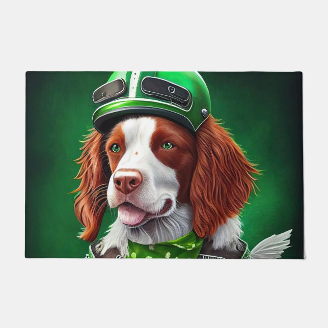 Paillasson Brittany Spaniel conduite vélo St. Patrick's Day (Devant)