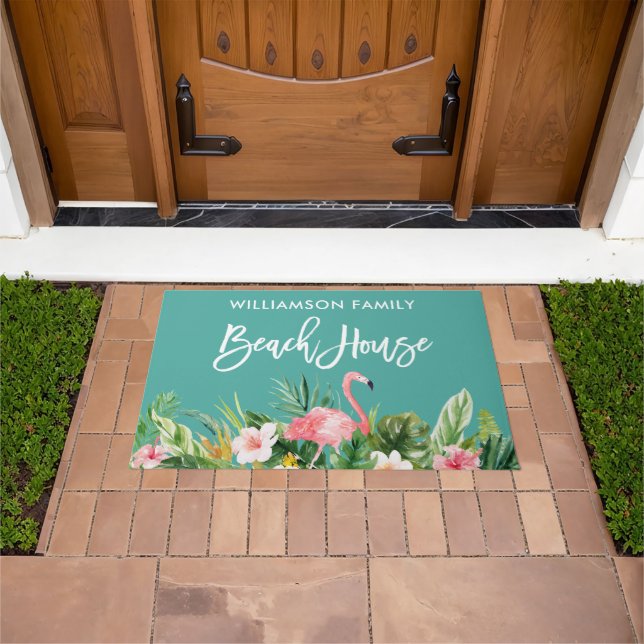 Paillasson Brosse Script Tropical Floral Family Beach House (De plein air)