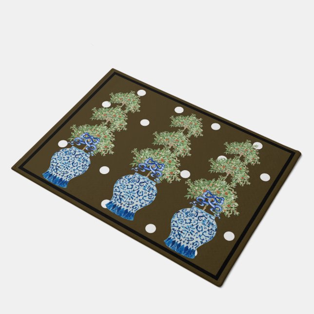 Paillasson Brown Blue Chinoiserie Orange Topiary (Incliné)