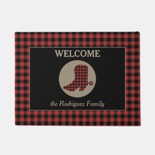 Paillasson Buffalo Plaid Motif Cowboy Boot Welcome