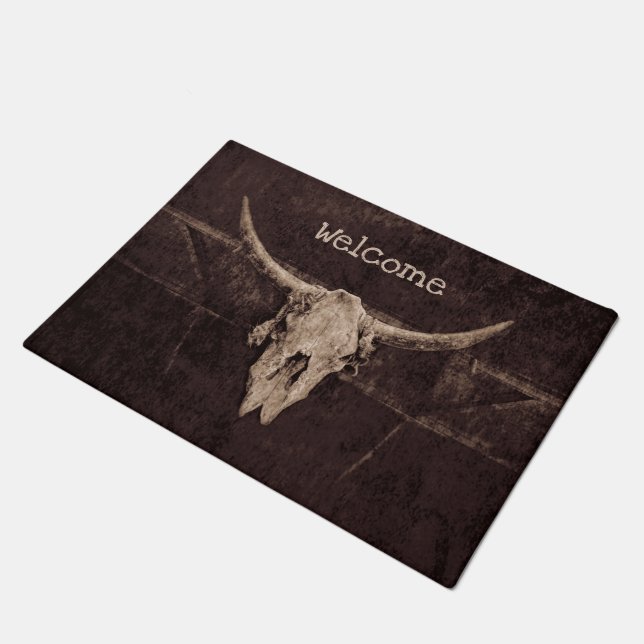 Paillasson Bull Skull Western Country Brown Russe Welcome (Incliné)